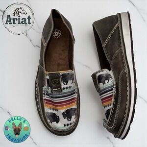 Ariat Cruisers Womens Loafer 7.5 B Taupe Buffalo Print Slip On Shoes 10038418